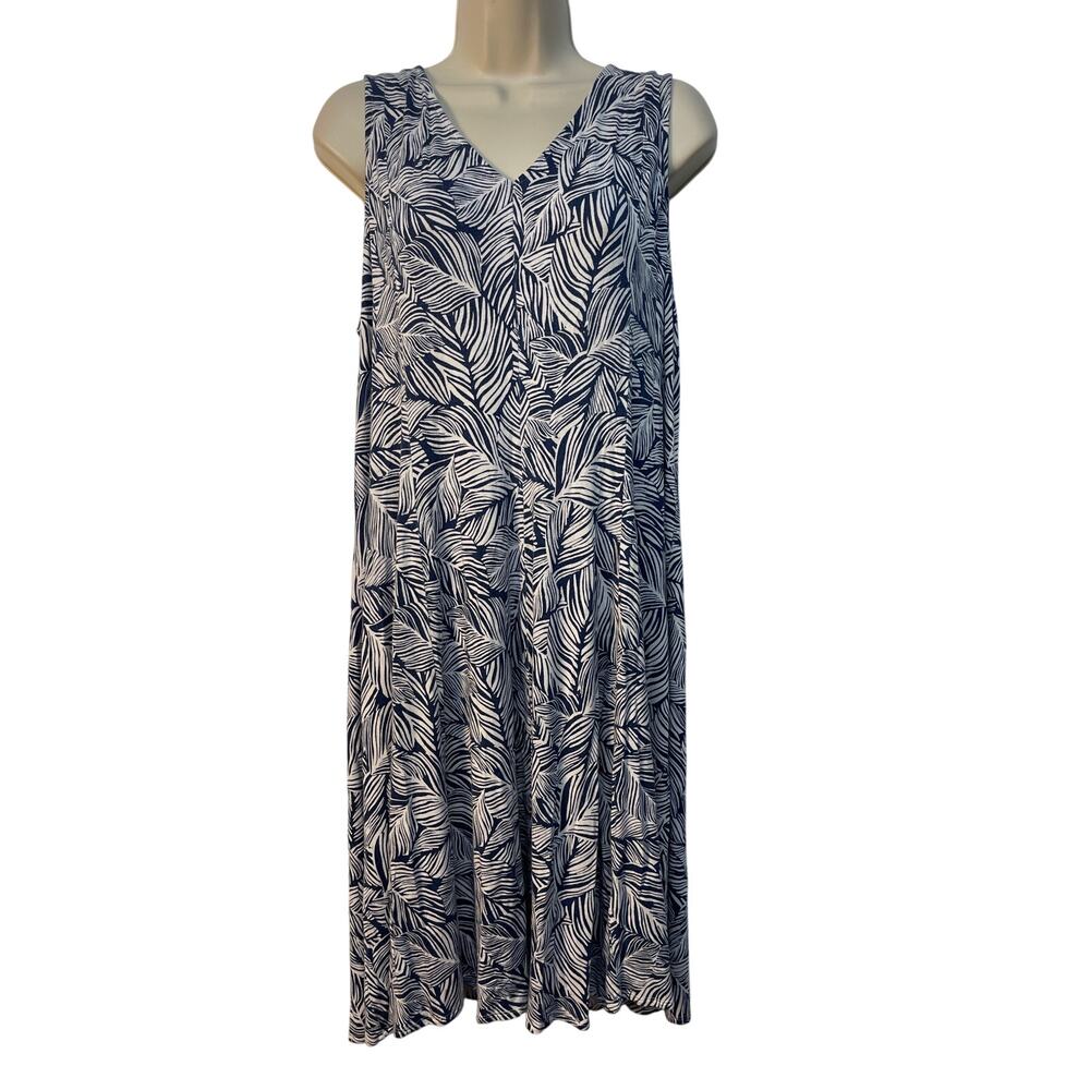 Workshop Republic Clothing Navy White Palm Leaf Print V-Neck Midi Dress XL